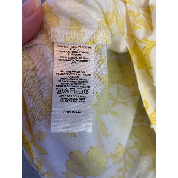 Loft Yellow Floral Pleated Yoke Mixed Media Top, Sleeveless, Women’s Size Small - Picture 11 of 12